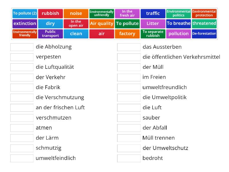 GCSE Die Umwelt - Match up