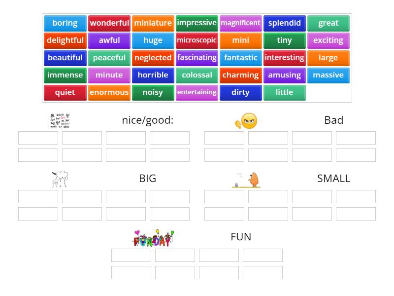 Adjectives to make writing more interesting - Ordenar por grupo