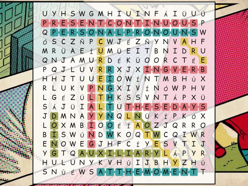 present continuous - Sopa de letras