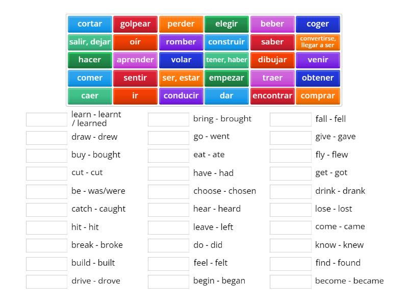 IRREGULAR VERBS - Une las parejas