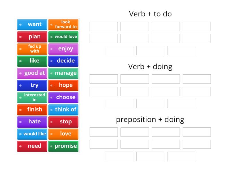 Verb patterns - Ordenar por grupo
