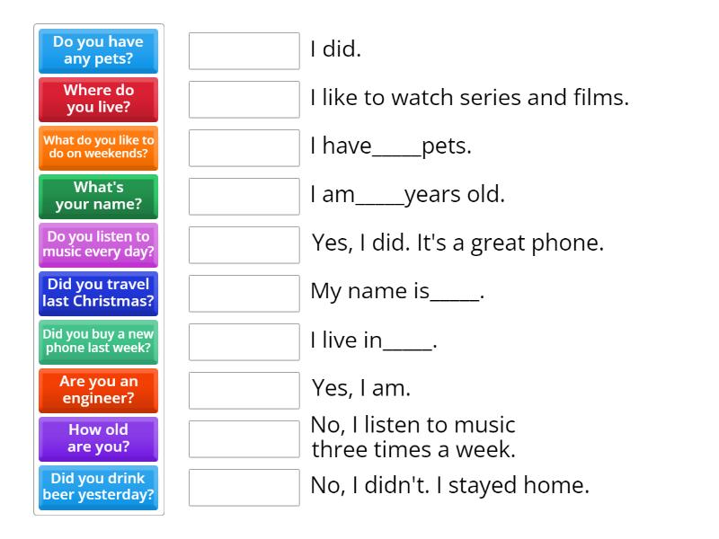 Match the questions and answers match up