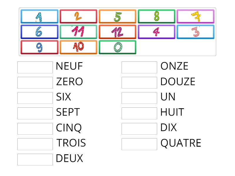 LES NOMBRES DE 0 A 12 - Match up