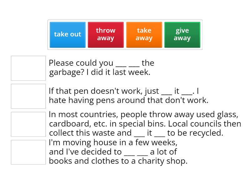Garbage Phrasal Verbs Match up