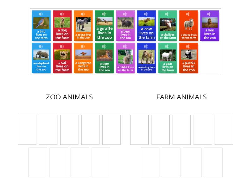 Chossing FARM - ZOO ANIMALS box - Group sort