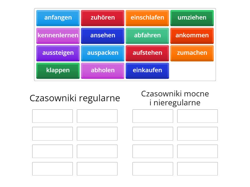 Czym Sie Różnią Czasowniki Regularne Od Nieregularnych Perfekt - Czasowniki regularne i nieregularne - Group sort