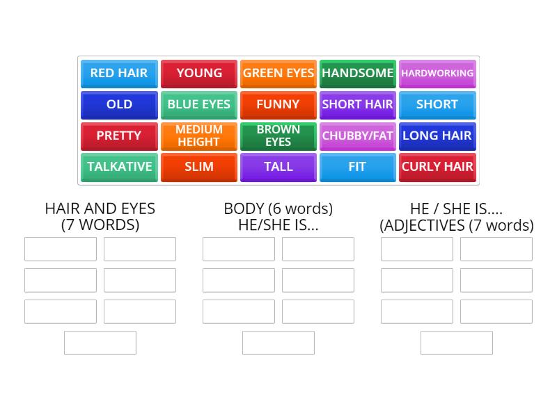 Put the words into the correct group. - Group sort