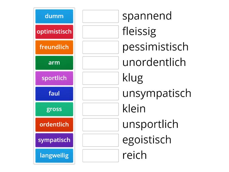 Die Adjektive Antonyme - Match up