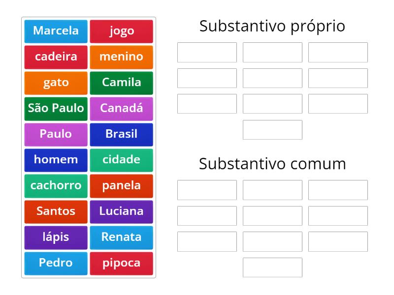 4º ano Substantivos - Próprio e comum - Classificação em grupos