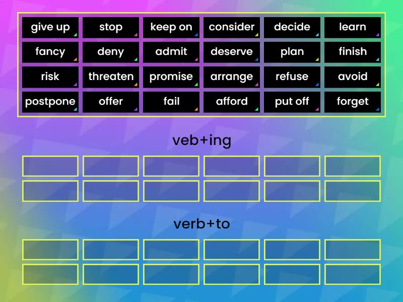 verb+ to verb+ ing - Group sort