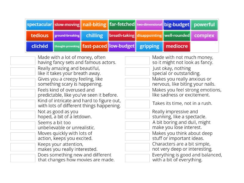 Solutions C1 2H Adjectives to describe films - Match up