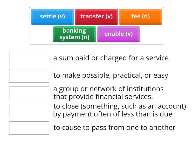 SEPA INSTANT PAYMENTS VOCABULARY 1 - Match up
