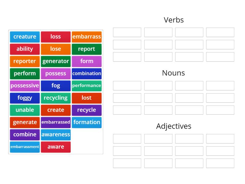 Gold Experience B1 Units 4-5-6 Derivatives - Group Sort