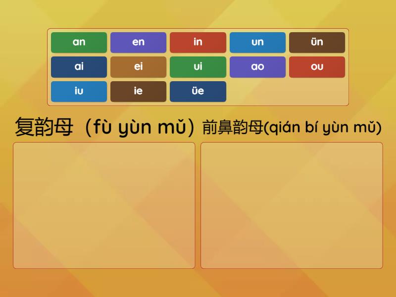 拼音 复习 复韵母 和前鼻韵母 - 分门别类