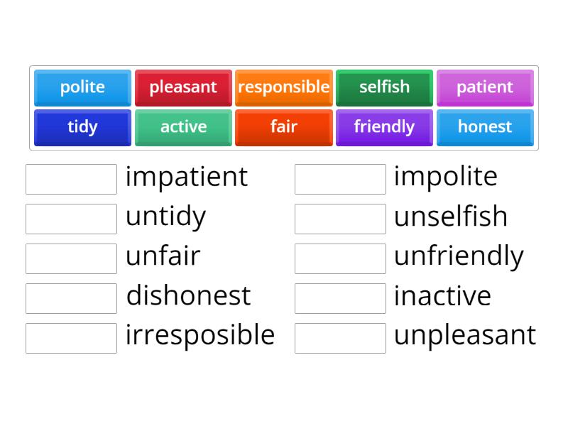Karpyuk 8 Make the opposites using prefixes un-, in-, dis-, im-, ir ...
