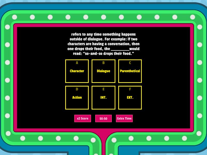 Screenwriting Terms — Abbreviations, Definitions & Vocab - Gameshow quiz