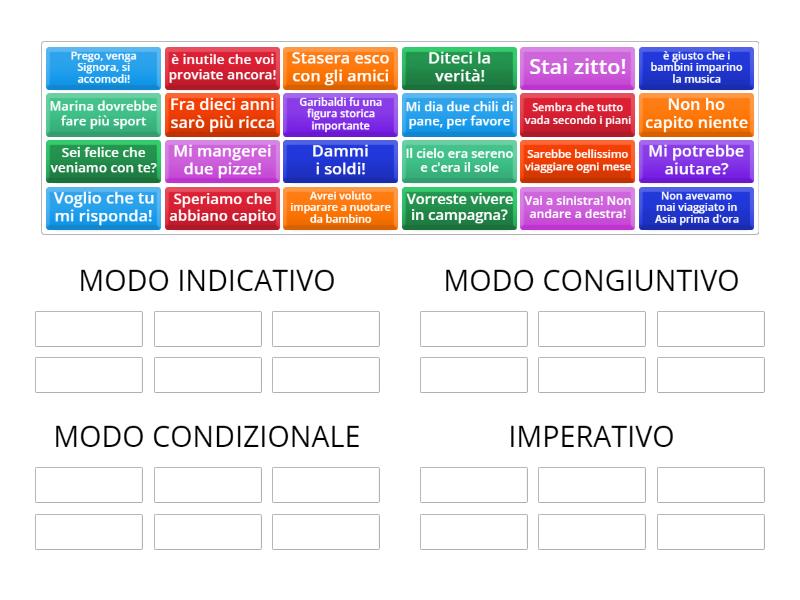 MODI INDICATIVO, CONGIUNTIVO, CONDIZIONALE, IMPERATIVO - Group Sort