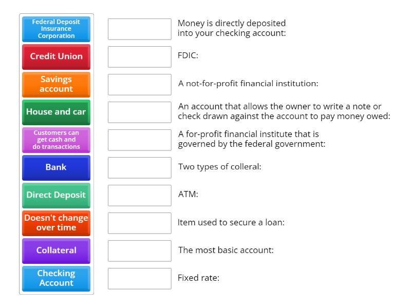 Banking Vocabulary Matching Game Une Las Parejas