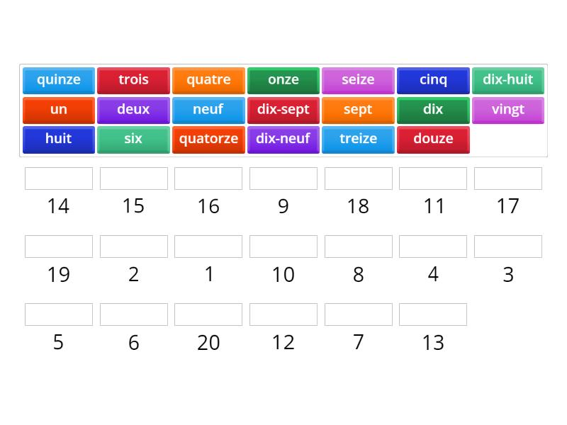 Les nombres en Francais de 1-20 - Match up