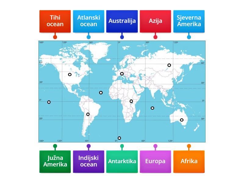 Geografija - kontinenti i oceani - Labelled diagram