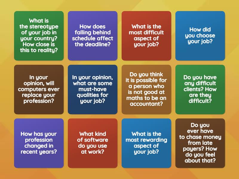 Let's talk about your job! Questions - Flip tiles