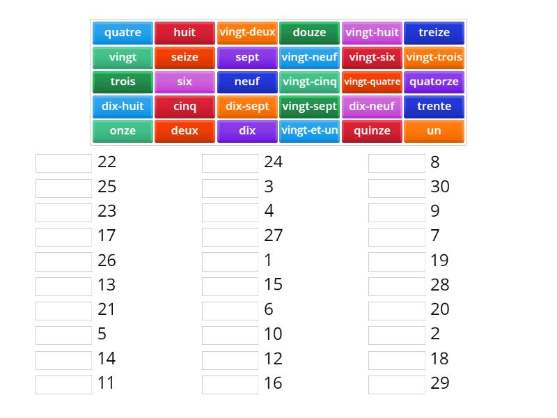 french-numbers-1-30-match-up