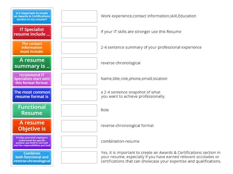 CV Questions - Match up