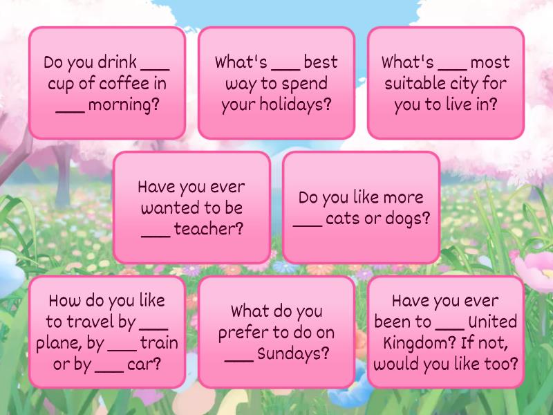 Fill in the gaps with the correct articles if necessary and answer the ...