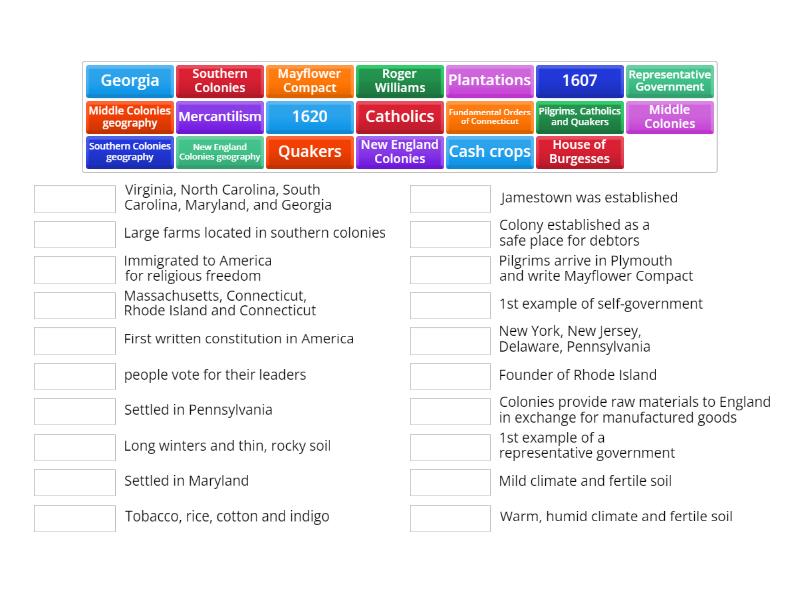 13 Colonies - Match up