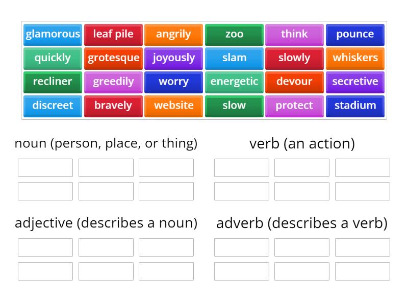 Sort Nouns Verbs Adjectives Adverbs Group Sort