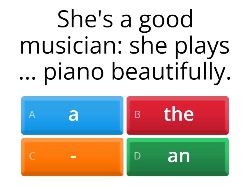 Articles a an the quiz