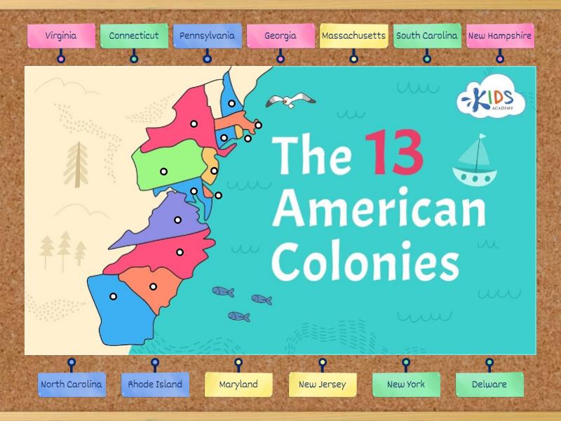 Labeling the 13 Colonies - Labelled diagram