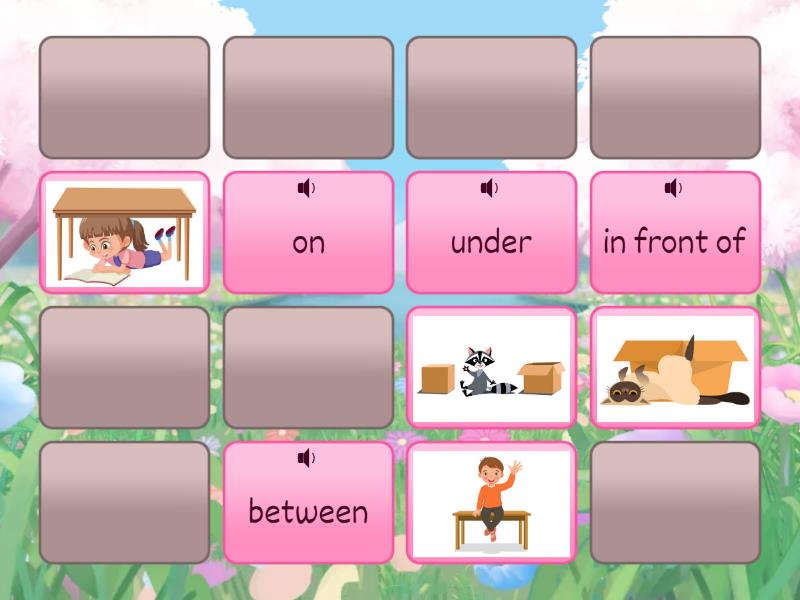 Prepositions of place - matching - Matching pairs