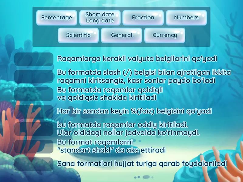 Elektron jadval dasturidagi raqamli ma'lumotlar formatlari - Match up