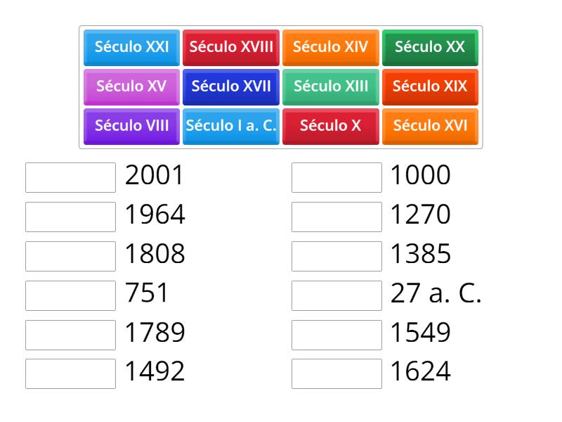 Contagem dos séculos - associe cada ano a seu século correspondente ...