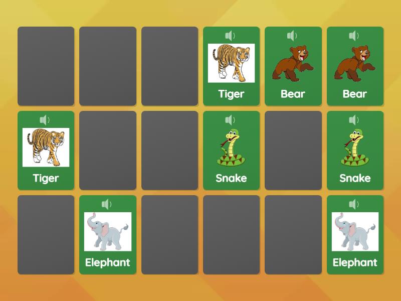 Young kids 2 - Unit 6 - Lesson 2 - Wild animals - Matching pairs