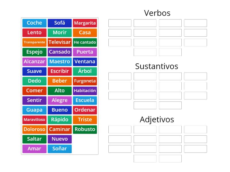 Reconoce Y Clasifica Verbos, Sustantivos Y Adjetivos - Group Sort