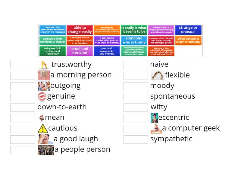 Speakout upper-intermediate/ Unit 1/ Personality - Une las parejas