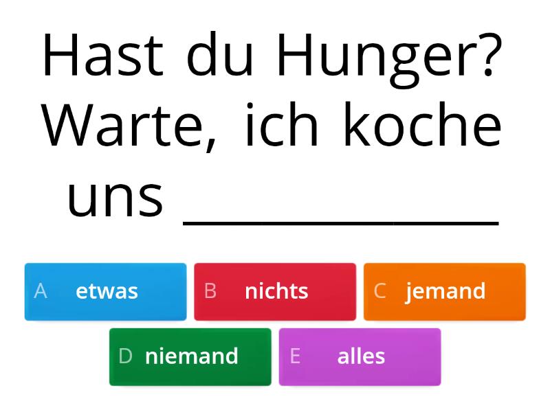 Indefinitpronomen: Etwas, Jemand, Alles, Nichts, Niemand - Quiz