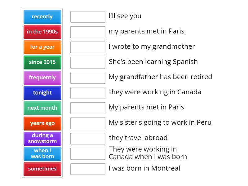 Match the expressions with the sentences - Match up