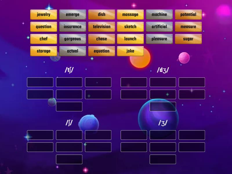 PHONETICS: /ʃ/ & /ʒ/, /tʃ/ & /dʒ/ - Sắp xếp nhóm