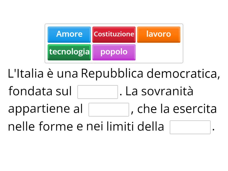 Articolo 1 Della Costituzione Italiana Spiegazione L'Articolo 1 della Costituzione italiana - Complete the sentence