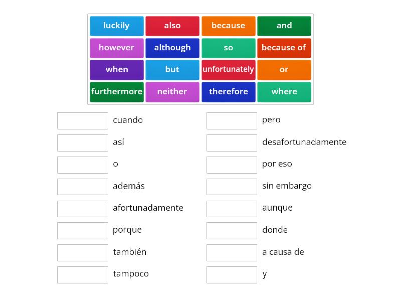 Spanish - connectives - Match up