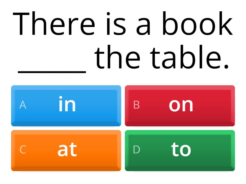 Prepositions of place - in, on, at, to - Kuiz