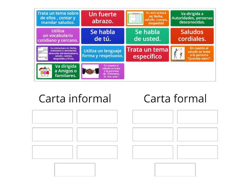 La Carta Informal Y Formal Ordenar Por Grupo