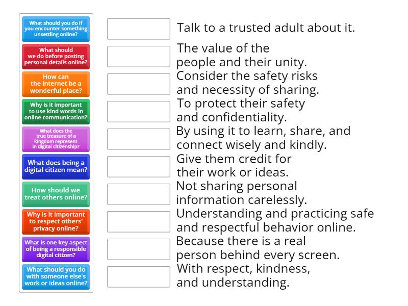 Lesson 5 PDH Term 1 2024 Being a responsible digital citizen - Match up