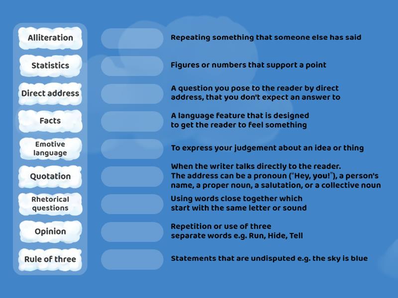 Textual devices in articles - Match up