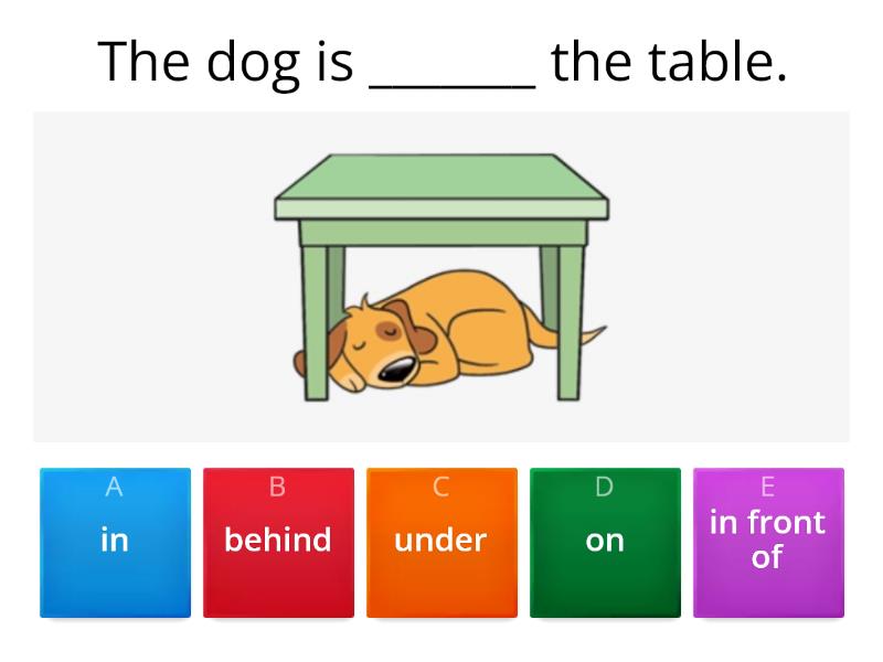 Prepositions In, on, under, behind, in front of - Quiz