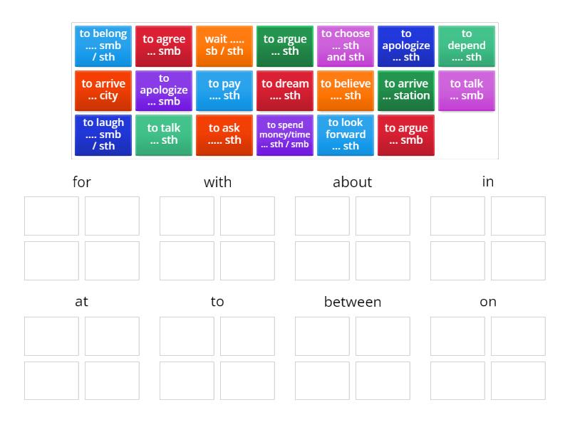 Dependent prepositions (Verbs) - Group sort