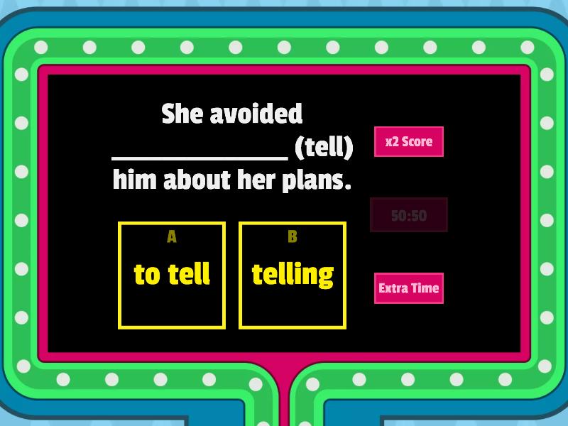 M3, verb patterns (ing + to infinitive) - Gameshow quiz